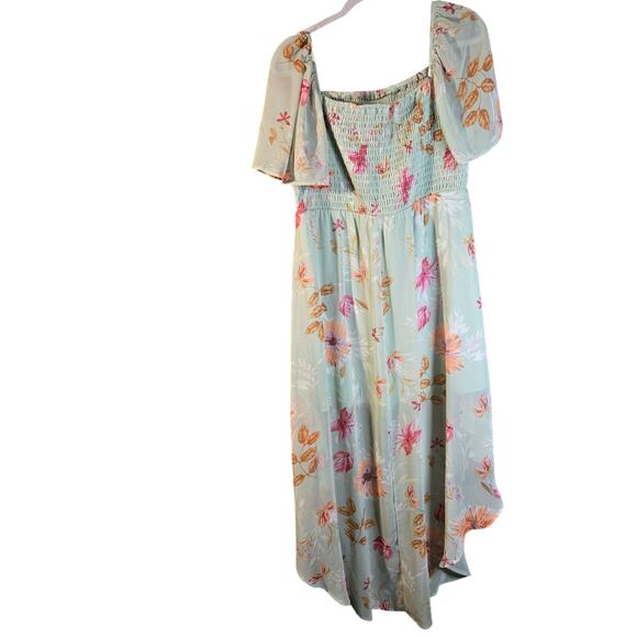 Lily Rose XXL Mint Green Floral Smocked High Low Dress [0453] - Picture 3 of 8